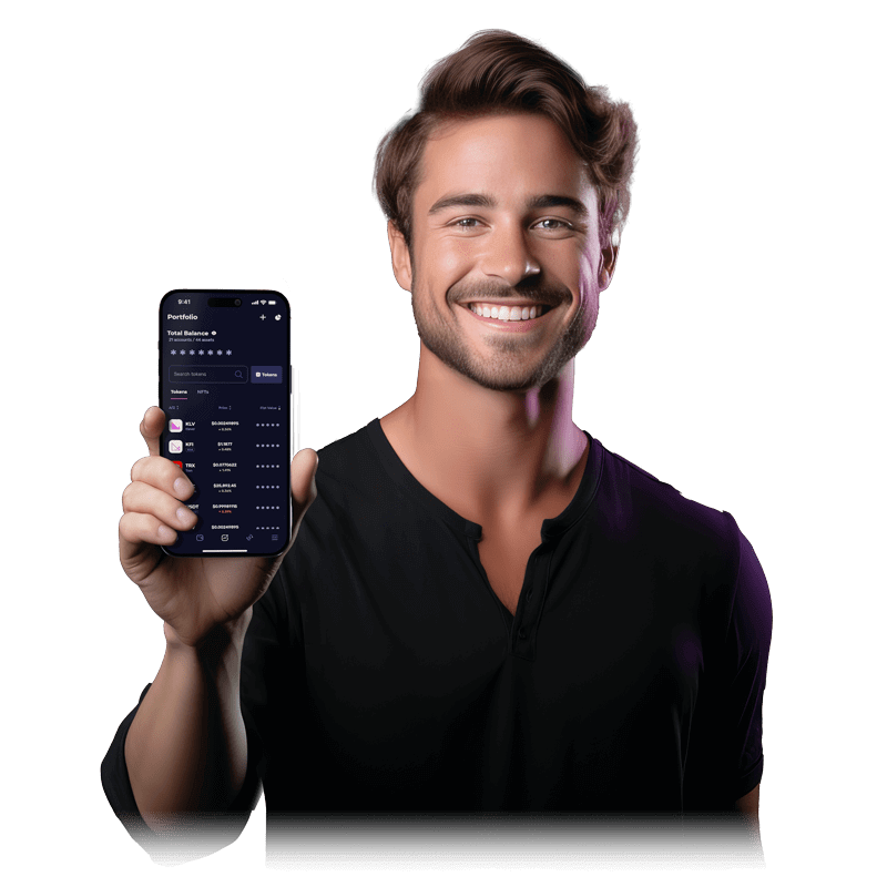 hero featuring a man holding a phone with the Concedus wallet